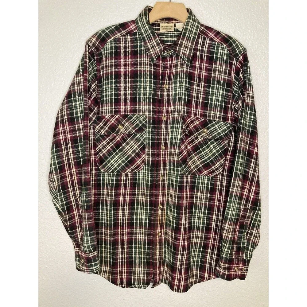 Five Brother Plaid Flannel M Cabincore Gorpcore Button Up Shirt Heavyweight Mens - Picture 2 of 8